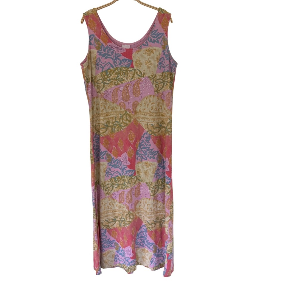Stamp Pink Patchwork Paisley Floral Sleeveless Maxi Dress Size L Made in USA